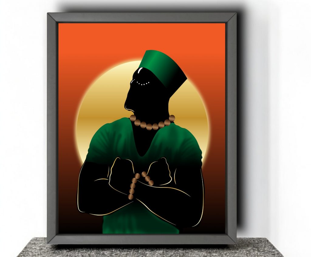 Piece # 3 in the God-Kissed Collection. It shows a man with his arms crossed, and his fist closed in a symbolic position of strength and confidence