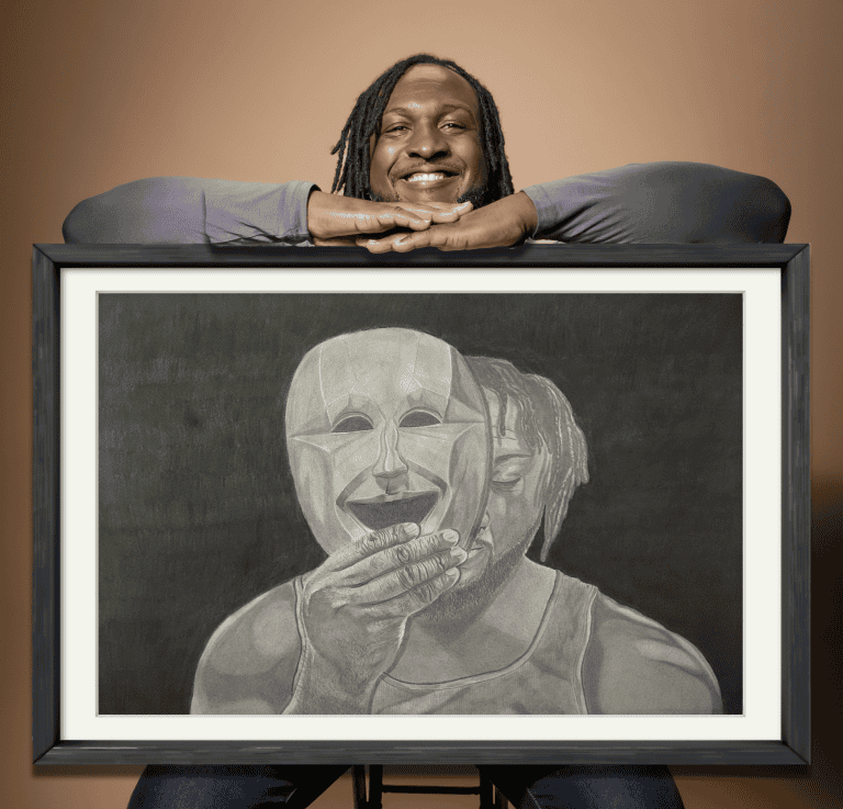 Featured profile image of artist James Sanders displaying his original art piece "Emotional pt. 4".