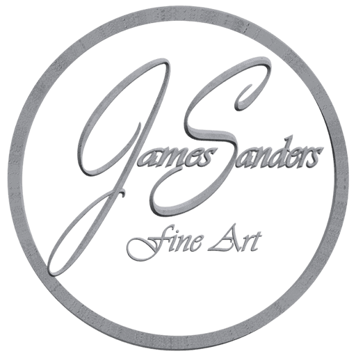 James Sanders Fine Art Logo feature the brand name in gray within a circle