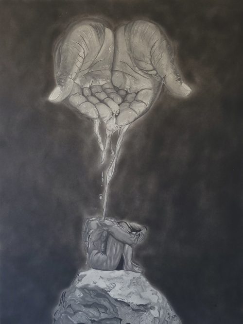 This art piece is symbolic of the true nature of the creator. It represents the truth that regardless of our flaws and imperfections, we are still created and formed by the creator, and worth all that is promised for us.