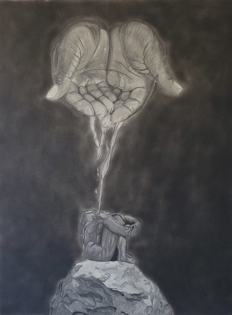 This art piece is symbolic of the true nature of the creator. It represents the truth that regardless of our flaws and imperfections, we are still created and formed by the creator, and worth all that is promised for us.