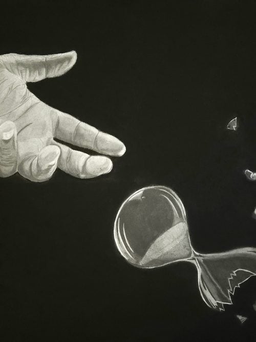 18” x 24” Charcoal and Graphite This thought provoking piece explores the personal relationship that we have with time, and the finality of a concept that we would often believe is infinite. Original and Fine Art Prints are Available
